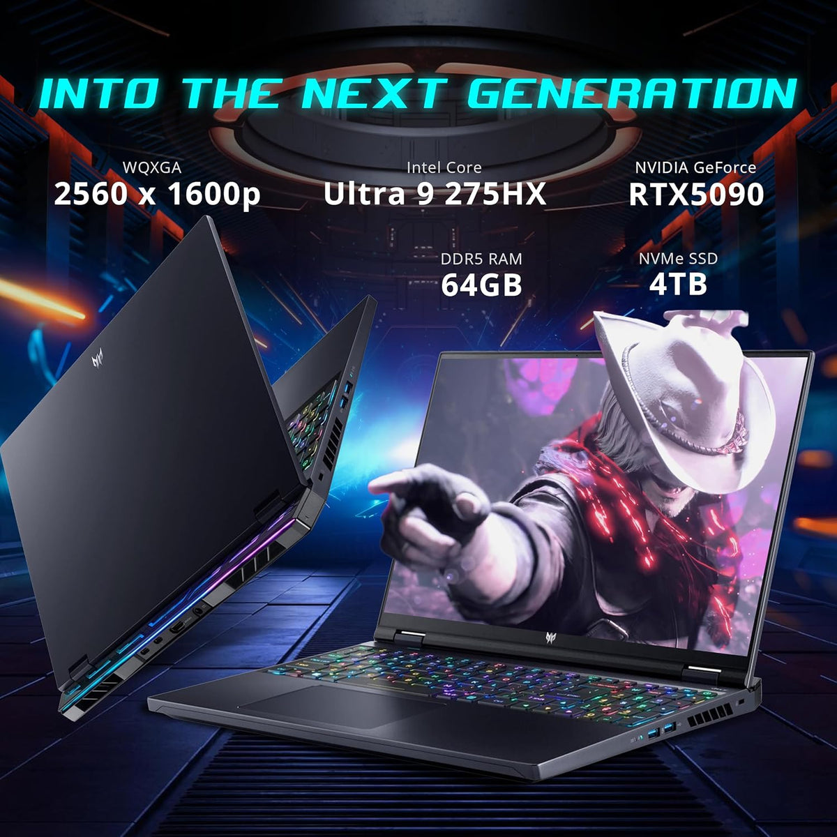 acer Predator 16 AI 16' WQXGA Gaming Laptop, Intel Core Ultra 9-275HX, Geforce RTX 5090, 64GB RAM, 5TB Storage(4TB SSD+1TB Docking Station Set), Per-Key RGB Keyboard, Wi-Fi 7, Win 11, Black
