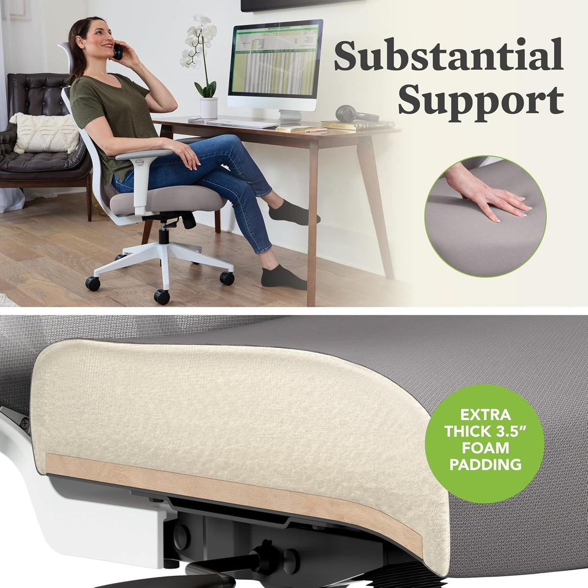 HON Altern Ergonomic Office Chair with Headrest, Arms, Wheels, Foam Cushion Seat, Mid Back Home Office Desk Chair Comfy, Gaming Chair, Height Adjustable Arms, Synchro-Tilt, Black Frame, Apricot