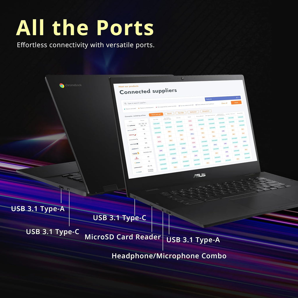 ASUS Chromebook CX1 15.6' FHD Laptop, Intel Celeron N3350 Processor, 4GB RAM, 64GB eMMC Flash Memory, Intel HD Graphics, 720P Webcam, Stereo Speakers, Chrome OS, Black (Renewed)