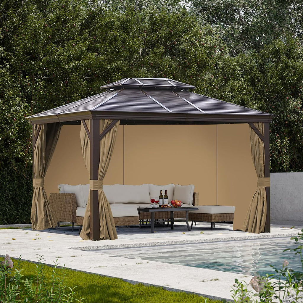 slashome 10'x10' Gazebo Curtains Outdoor Waterproof, Khaki Universal Replacement Curtain 4-Panels, Sidewalls with Zipper for Garden, Patio, Yard (Only Curtains)