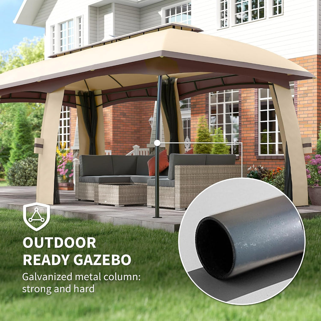 Outsunny 10' x 20' Patio Gazebo, Outdoor Gazebo Canopy Shelter with Netting, Vented Roof, Steel Frame for Garden, Lawn, Backyard, and Deck, Beige