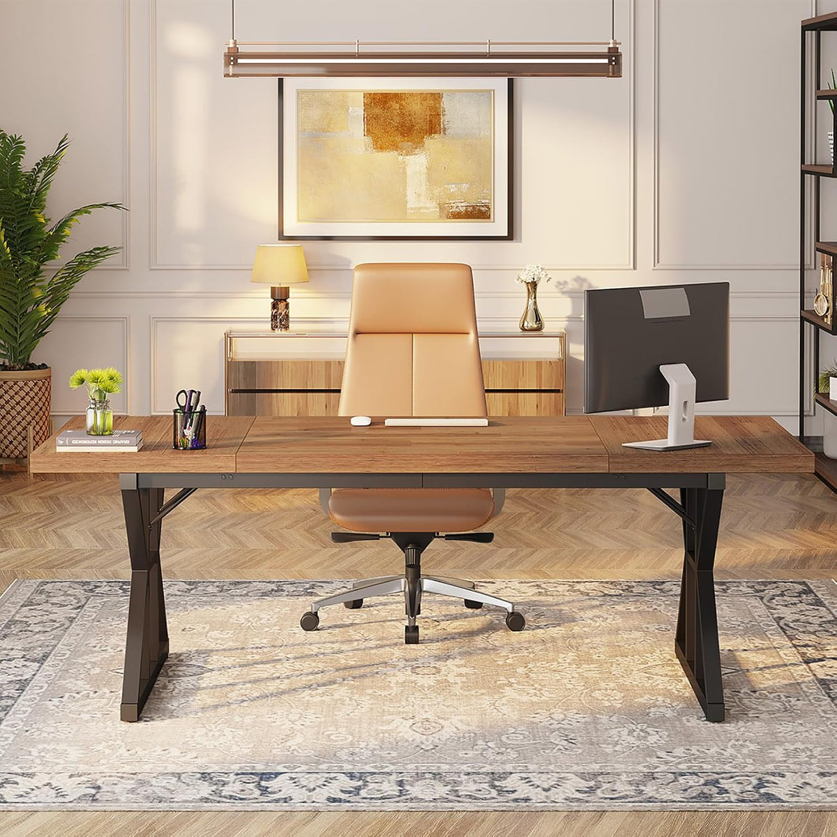 Tribesigns 70.8-Inch Executive Desk, Large Computer Office Desk Workstation, Modern Simple Style Laptop Desk Study Writing Table Business Furniture for Home Office (Light Brown, 70.8 Inch)