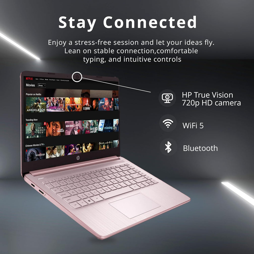 HP Stream 14' HD BrightView Laptop, Intel Celeron N4120 Processor, 16GB RAM, 64GB SSD, Intel UHD Graphics, 720p Webcam, WiFi, HDMI, Win 11 S, Pink (Renewed)