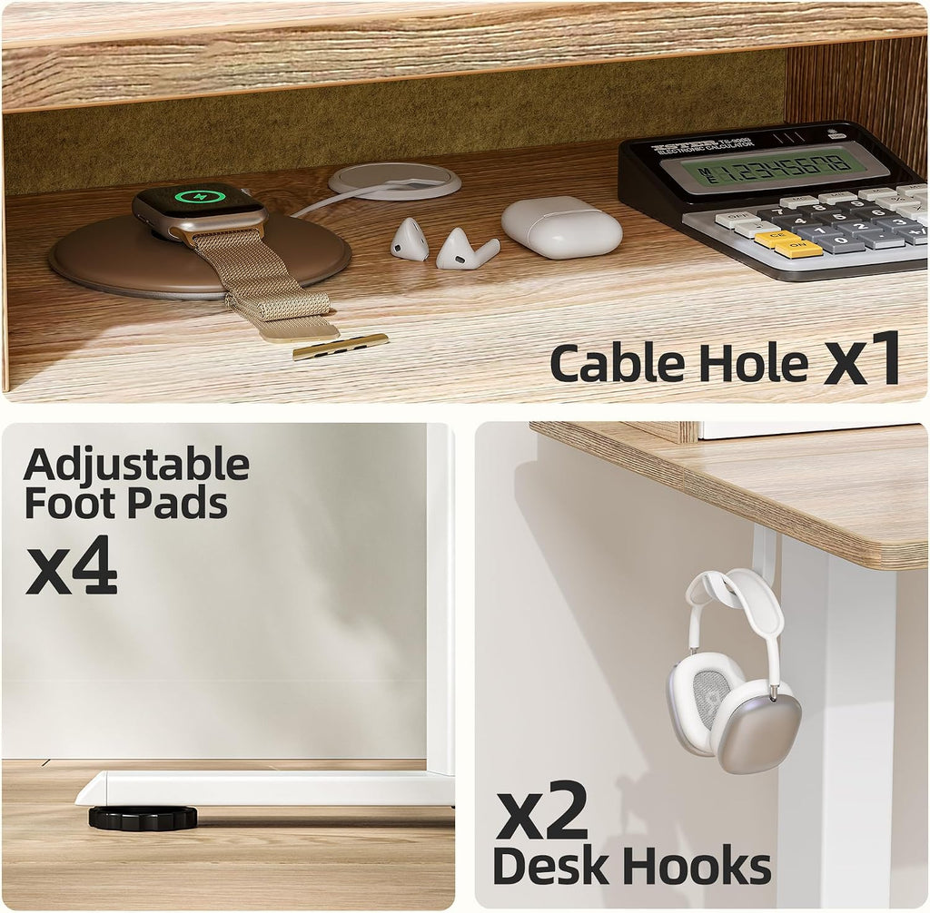 TIQLAB Standing Desk with Two Drawers, Stand Up Standing Desk Adjustable Height, Electric Sit Stand Table with Storage Shelf and Splice Board, 55 * 24 inch, Maple