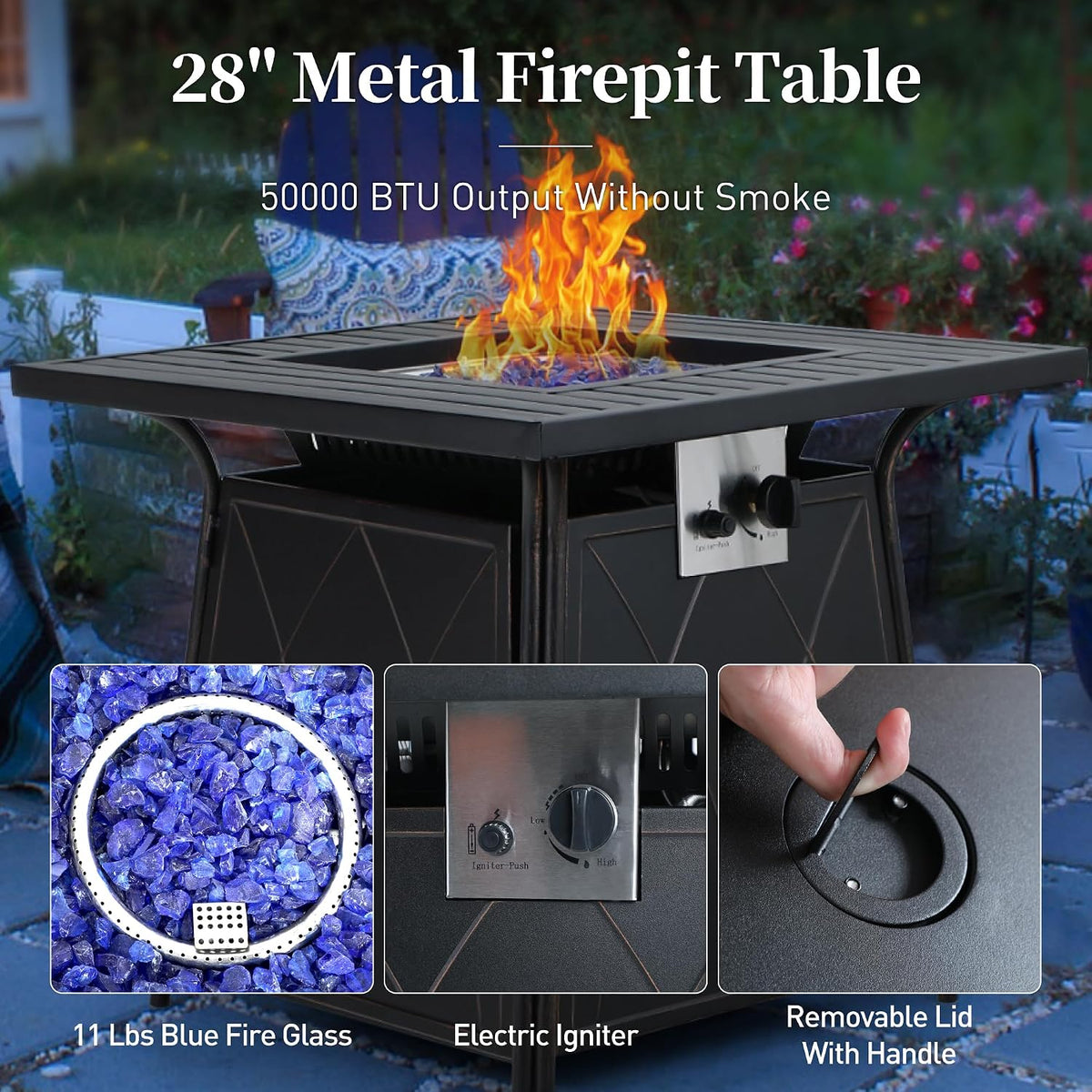 SUNSHINE VALLEY Patio Furniture Set with Firepit Table, 5 Piece Metal Outdoor Patio Furniture set for 4, 4 Swivel Chairs with 5.75' Extra Thick Cushion and Gas Firepit Table for Backyard Poolside Deck