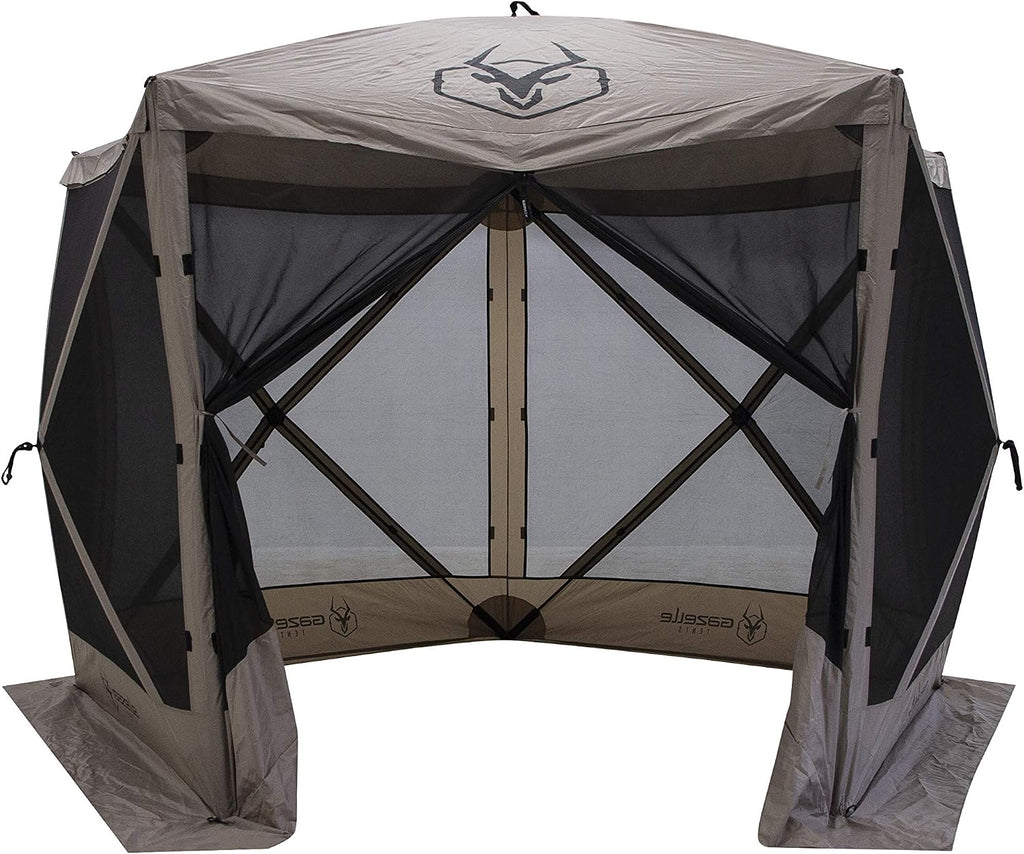 Gazelle Tents™, G5 5-Sided Portable Gazebo, Easy Pop-Up Hub Screen Tent, Durable, TriTech Mesh, Waterproof, UV Resistant, 4-Person & Table, Desert Sand, 85' x 115' x 106', GG502DS