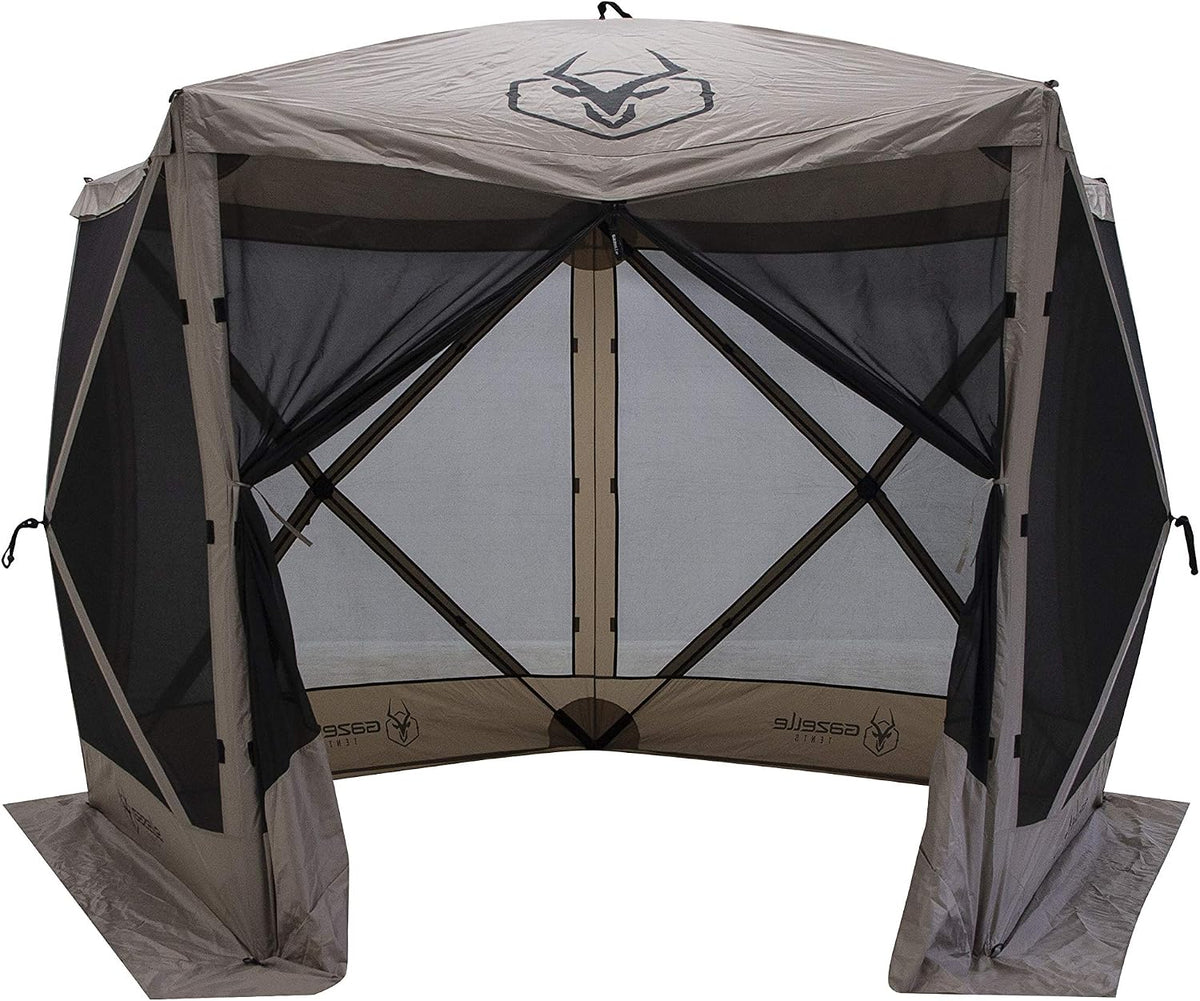 Gazelle Tents™, G5 5-Sided Portable Gazebo, Easy Pop-Up Hub Screen Tent, Durable, TriTech Mesh, Waterproof, UV Resistant, 4-Person & Table, Desert Sand, 85' x 115' x 106', GG502DS