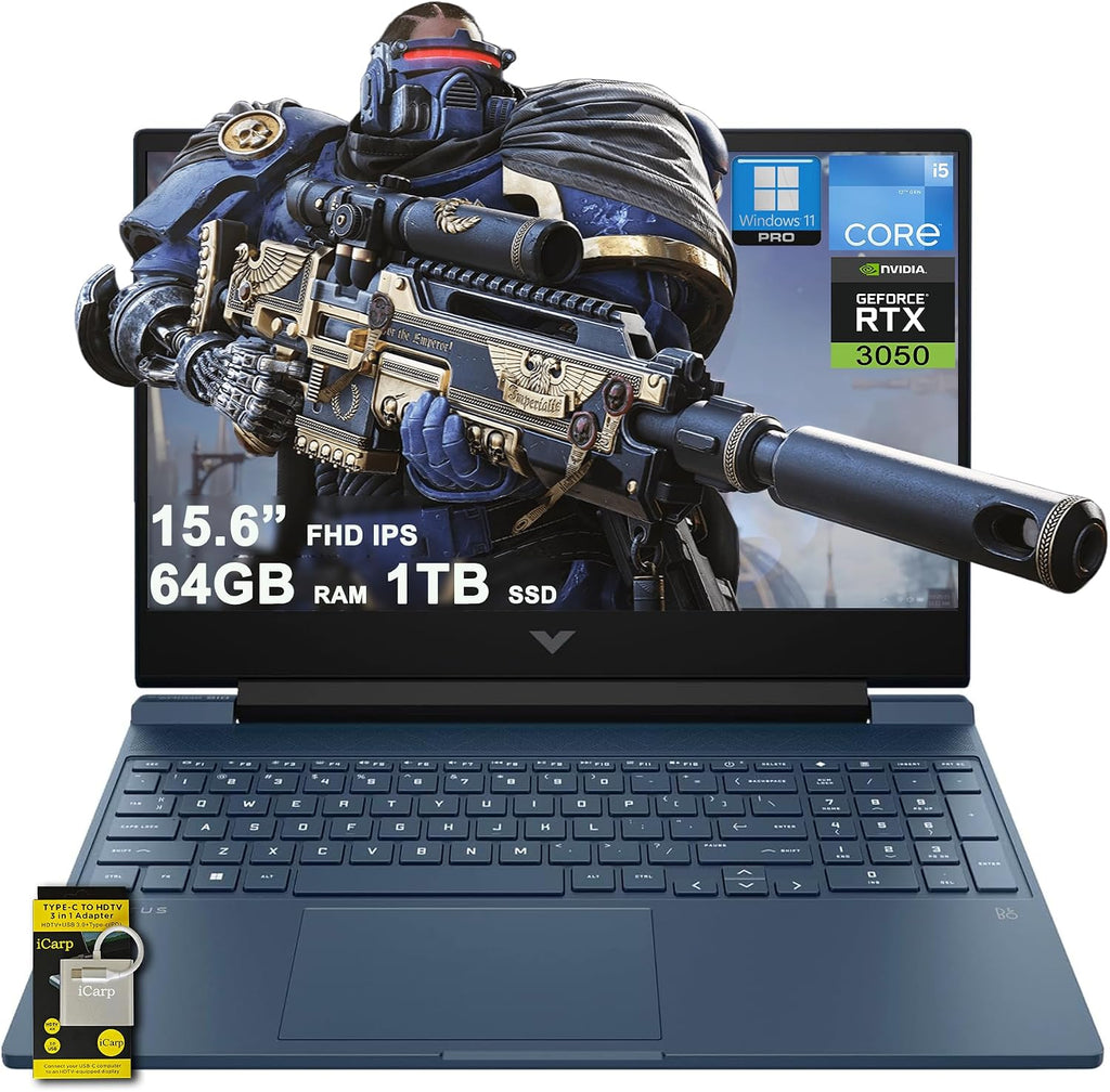 HP Victus 15 Gaming Laptop 15.6' FHD IPS Anti-Glare 144Hz Intel 8-core i5-12450H (Beats i7-11800H) 64GB RAM 1TB SSD GeForce RTX 3050 Backlit B&O Fast Charge Win11Pro w/ICP Accessory