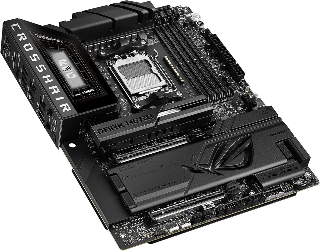 ASUS ROG Crosshair X870E Dark Hero ATX Motherboard, 20+2+2 Power Stages, DDR5 Slots, PCIe® 5.0, Five M.2 Slots, 3D VC M.2 heatsink, USB4®, AI Cache Boost, PCIe Slot Q-Release, AIO Q-Connector