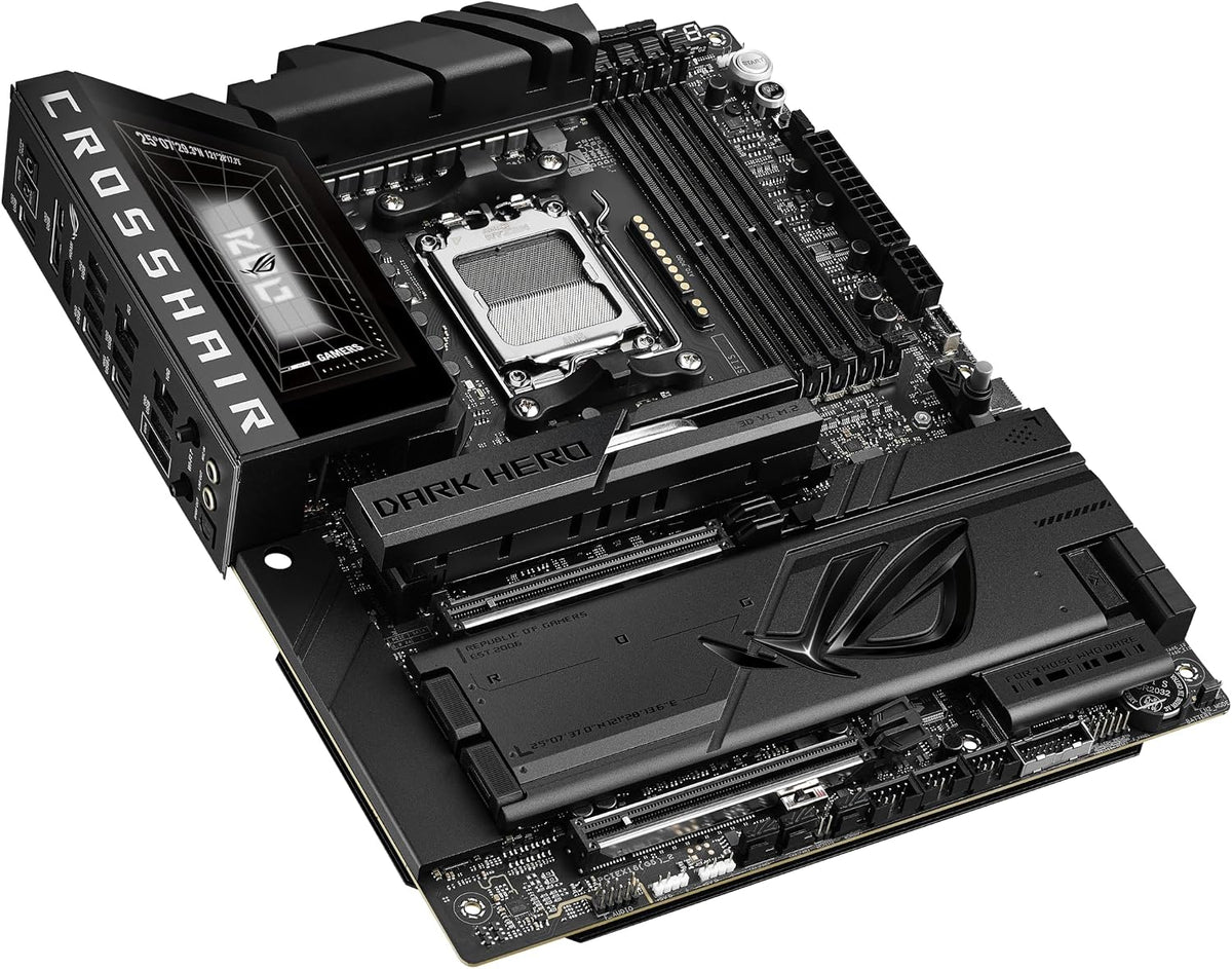 ASUS ROG Crosshair X870E Dark Hero ATX Motherboard, 20+2+2 Power Stages, DDR5 Slots, PCIe® 5.0, Five M.2 Slots, 3D VC M.2 heatsink, USB4®, AI Cache Boost, PCIe Slot Q-Release, AIO Q-Connector