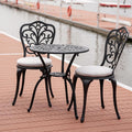 Patio Bistro Set 3 Piece with Cushions, All Weather Bistro Table and Chairs Set of 2 with Umbrella Hole, Outdoor Bistro Set, Cast Aluminum Patio Furniture Set for Garden Porch, Black
