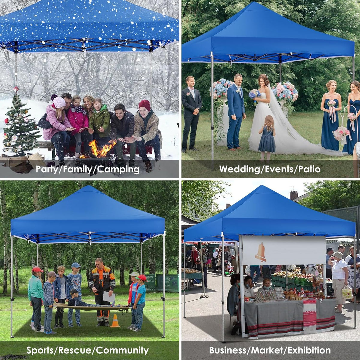COBIZI 10x10 Heavy Duty Pop Up Canopy Tent with 4 Sidewalls Thicken Frame, Commercial Easy Up Outdoor Wedding Party Tents, All Season Waterproof Windproof with Stakes Sandbags Ropes Roller Bag, Blue