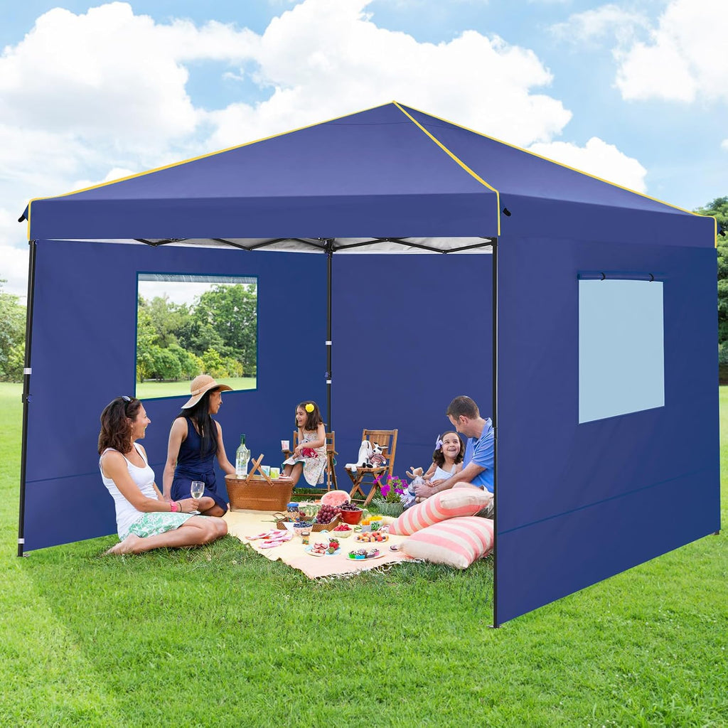 COBIZI 10x10 Pop Up Canopy Tent with 4 Removable Sidewalls 2.0, Waterproof Commercial Instant Gazebo Outdoor Tents for Party/Exhibition/Picnic with Carry Bag,4 Stakes & Ropes (Deep Blue)