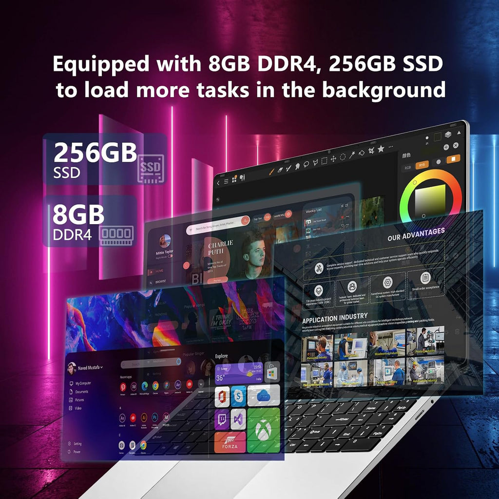 Laptop, 15.6 inch Laptops Celeron N4000 Processor with 8GB RAM 256GB SSD, FHD 1920*1080P, 180°Opening, Slim Light Netbook WiFi5 Mini-HDMI BT5.0, Thin & Light Lap Top for Student Business Work