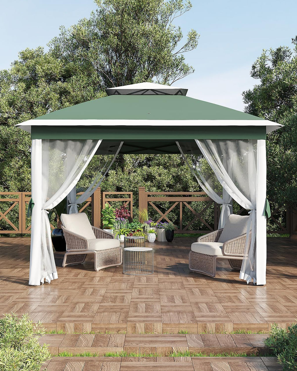 Garveelife 11x11 Pop Up Gazebo Tent with Mosquito Netting, Outdoor Canopy Shelter Easy Setup, Water & UV Resistant - Green
