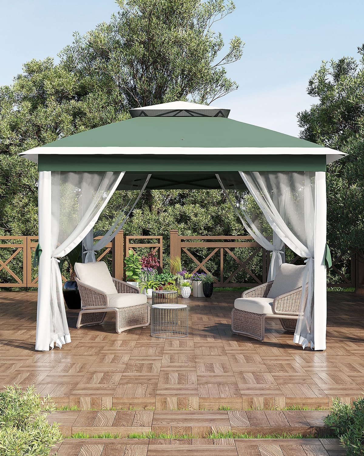 Garveelife 11x11 Pop Up Gazebo Tent with Mosquito Netting, Outdoor Canopy Shelter Easy Setup, Water & UV Resistant - Green