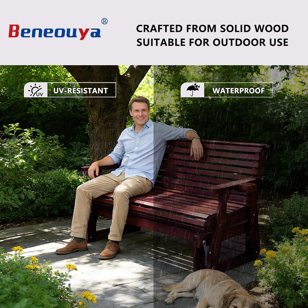 5FT Outdoor Glider with Cupholders, High Roll Back, 3-Seater Glider Chair, Outdoor Glider Bench with 800 LBS Capacity for Backyard, Porch, Balcony, Dark Brown