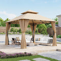 Aoxun 10x10 Gazebo with Double Roof & Mosquito Netting Outdoor Heavy-Duty Party Tent, Patio Tent with Zipper Screens - Backyard Garden Lawn Shelter Includes Wind Ropes Expansion Bolts, Beige