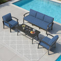 Aluminum Outdoor Patio Furniture Set,5 Seats Patio Conversation Sets with Rectangular Coffee Table,Metal Patio Sectional Furniture Set with 5.1' Thickened Cushions,Navy Blue
