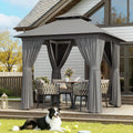 Aoxun 8x8 Outdoor Gazebo for Patio, Metal Frame Canopy Gazebo Double Roof Heavy Duty Small Gazebo, Backyard Gazebo with Mosquito Netting & Privacy Screen for Garden Lawn Deck (Grey)