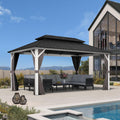 PURPLE LEAF 10' X 16' Hardtop Gazebo Metal Double Roof White Aluminum Frame Outdoor Heavy Duty Gazebo with Curtain and Netting for Patio Garden and Backyard, Grey