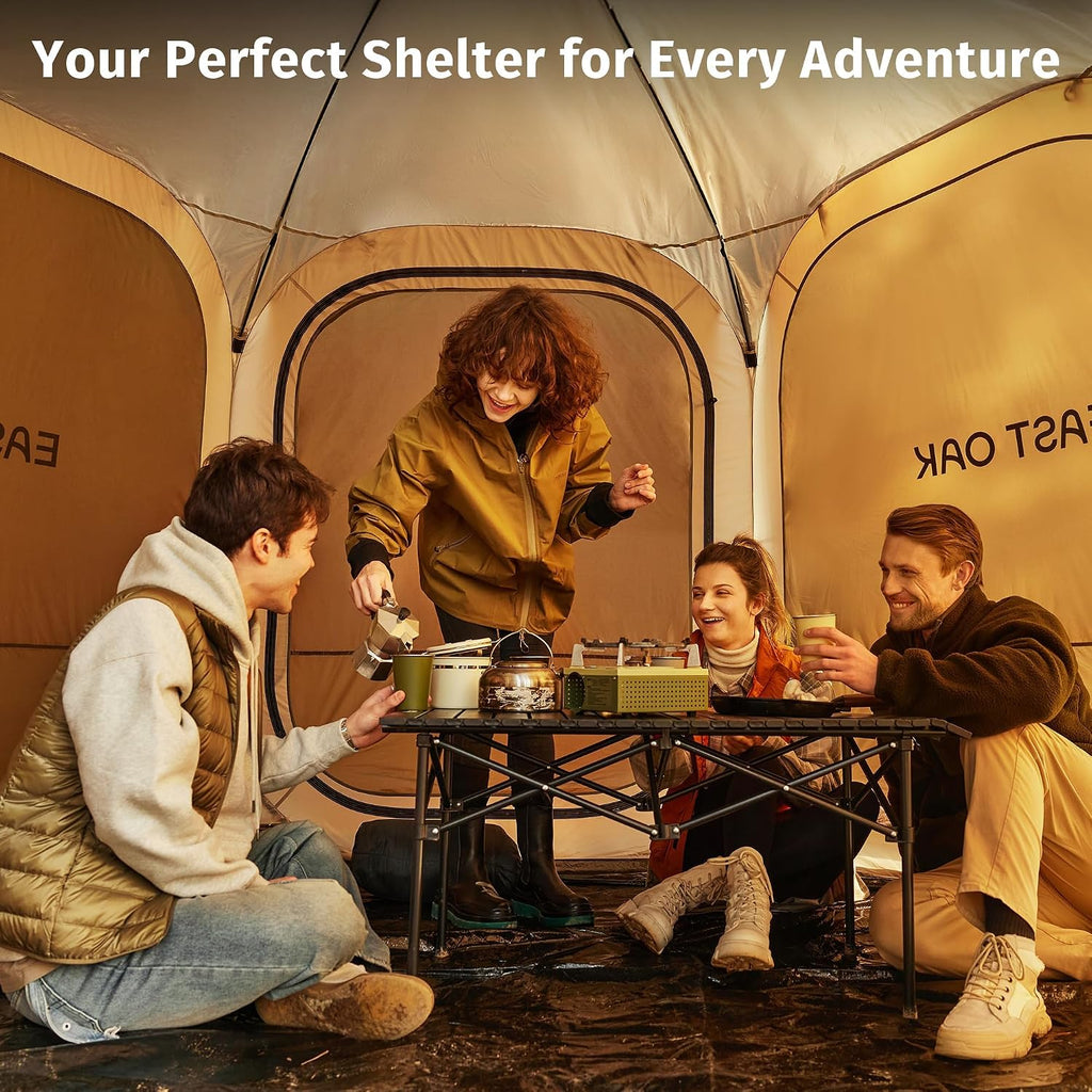 East Oak 6×6 FT Pop Up Canopy Tent with Mesh | Outdoor Screen House with 4 Sunshades | Instant Canopy with Portable Carry Bag | Gazebo Tent for Camping, Patio, and Beach | Beige