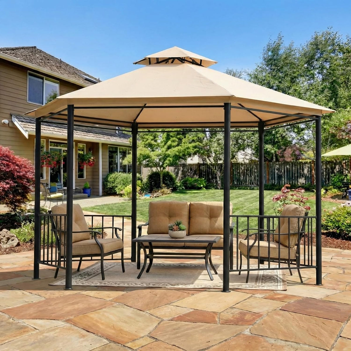Garden Winds Reinforced RipLock 350 Replacement Canopy Top Cover Compatible with Outsunny Hexagon 12' x 12' Gazebo Model US84C-052YL0131 - Beige