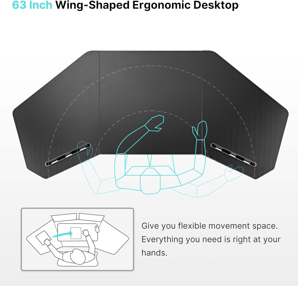 EUREKA ERGONOMIC Gaming Desk Wing-Shaped Desks,63 inch Computer Desk Table for Work Home Office,Ergonomic Studio Desk Gamer Workstation for Live & Streamer with Mousepad,Black
