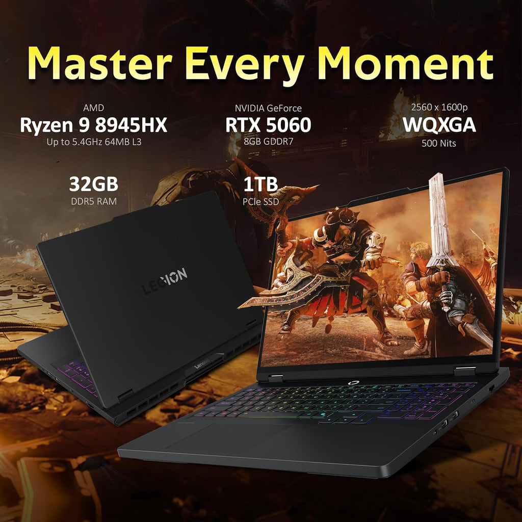 Lenovo Legion Pro 5 16' WQXGA 240Hz Gaming Laptop, AMD Ryzen 9 8945HX, NVIDIA GeForce RTX 5060, 32GB DDR5, 1TB SSD, 24-Zone RGB Backlit Keyboard, WiFi 7, Win 11 Pro, Black, 1TB Docking Station Set