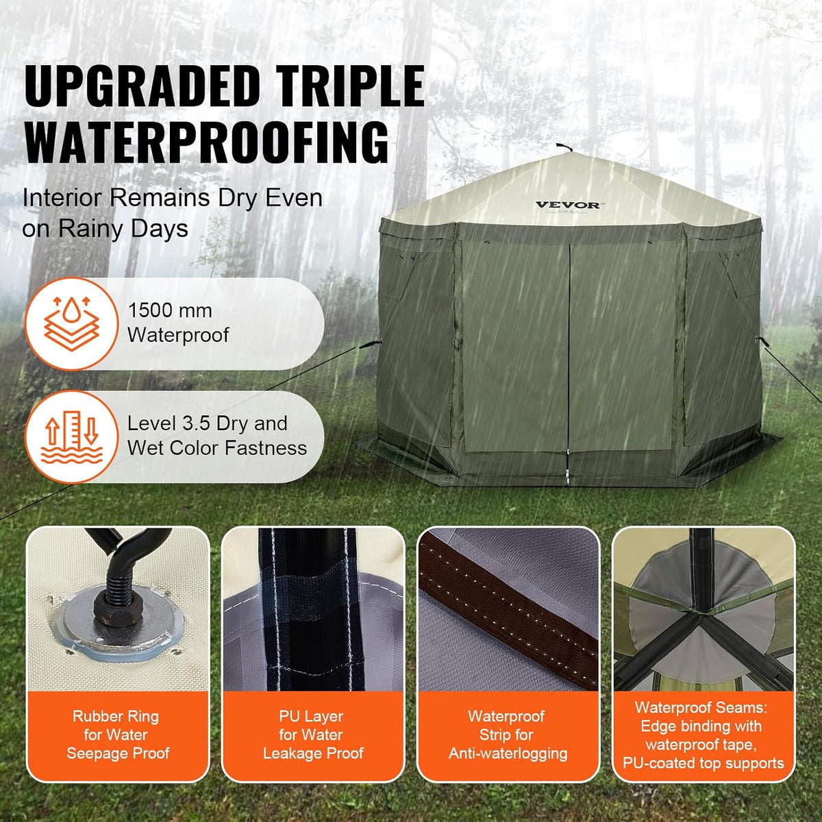 VEVOR 10x10FT Pop Up Gazebo Tent with Mosquito Netting, 6 Removable Wind Panels & Mesh Windows, 6-Sided Screen Canopy for Patio, Army Green
