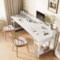 LITTLE TREE 78-Inch Double Desk with Storage Shelves, 2-Person Gaming Desk for Home Office, Long Desk with Monitor Stand (White)