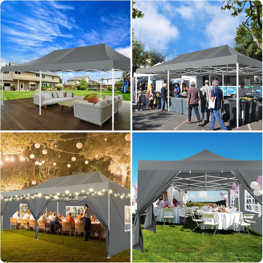 COBIZI 13x26 Heavy Duty Pop Up Canopy Tent with 6 Sidewalls Thicken Frame, Commercial Easy Up Outdoor Wedding Party Tents, All Season Waterproof Windproof with Stakes Sandbags Ropes Roller Bag, Gray