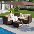 VINGLI 4 Pieces Outdoor Sectional Wicker Patio Furniture with Storage, Patio Sectional Sofa Outdoor Couch Conversation Set, Glass Top Coffee Table for Backyard, Pool, Garden(Brown)