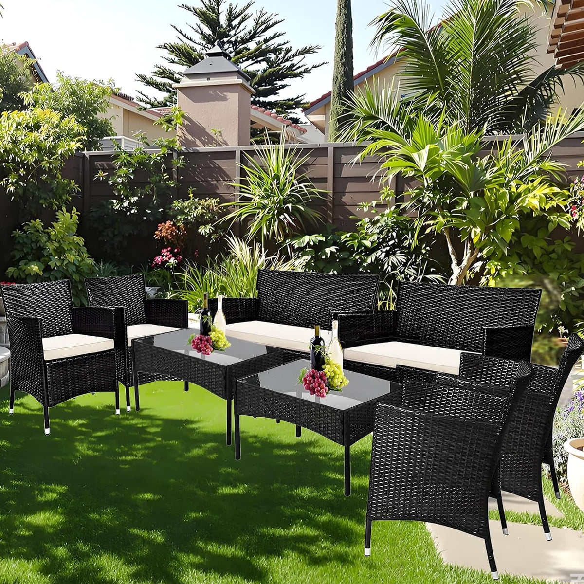 8PCS Patio Conversation Set | Outdoor Patio Furniture Set | Outdoor Sectional Sofa Set | 4 Single Sofa, 2 Loveseats and 2 Tea Tables for Backyard, Deck