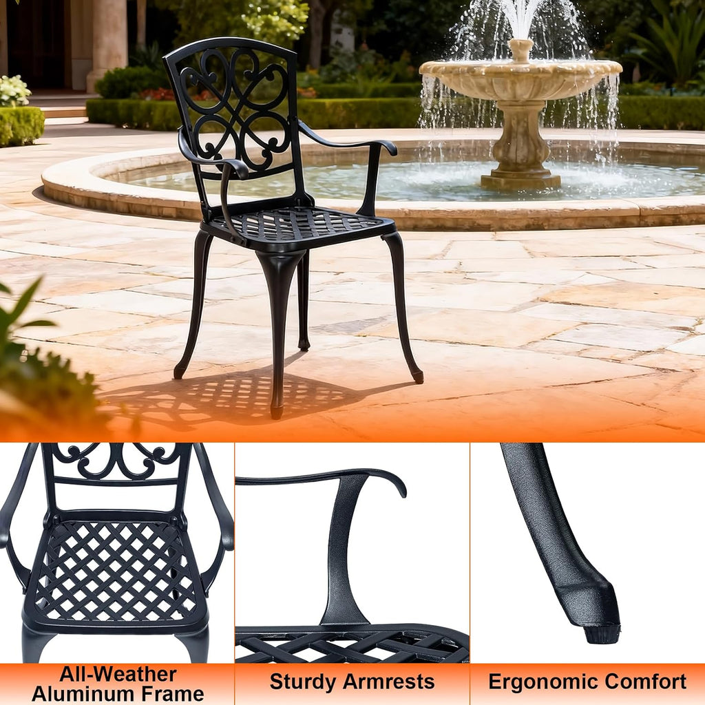 3 Piece Patio Bistro Set with Cushions, Outdoor Bistro Table and Chairs Set of 2 with Umbrella Holes, All Weather Bistro Table Set for Garden Porch Pools (Black 4)
