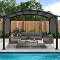 ABCCANOPY Outdoor Pergola 10'x12', Arched Patio Gazebo with Retractable Sun Shade, Dary Gray