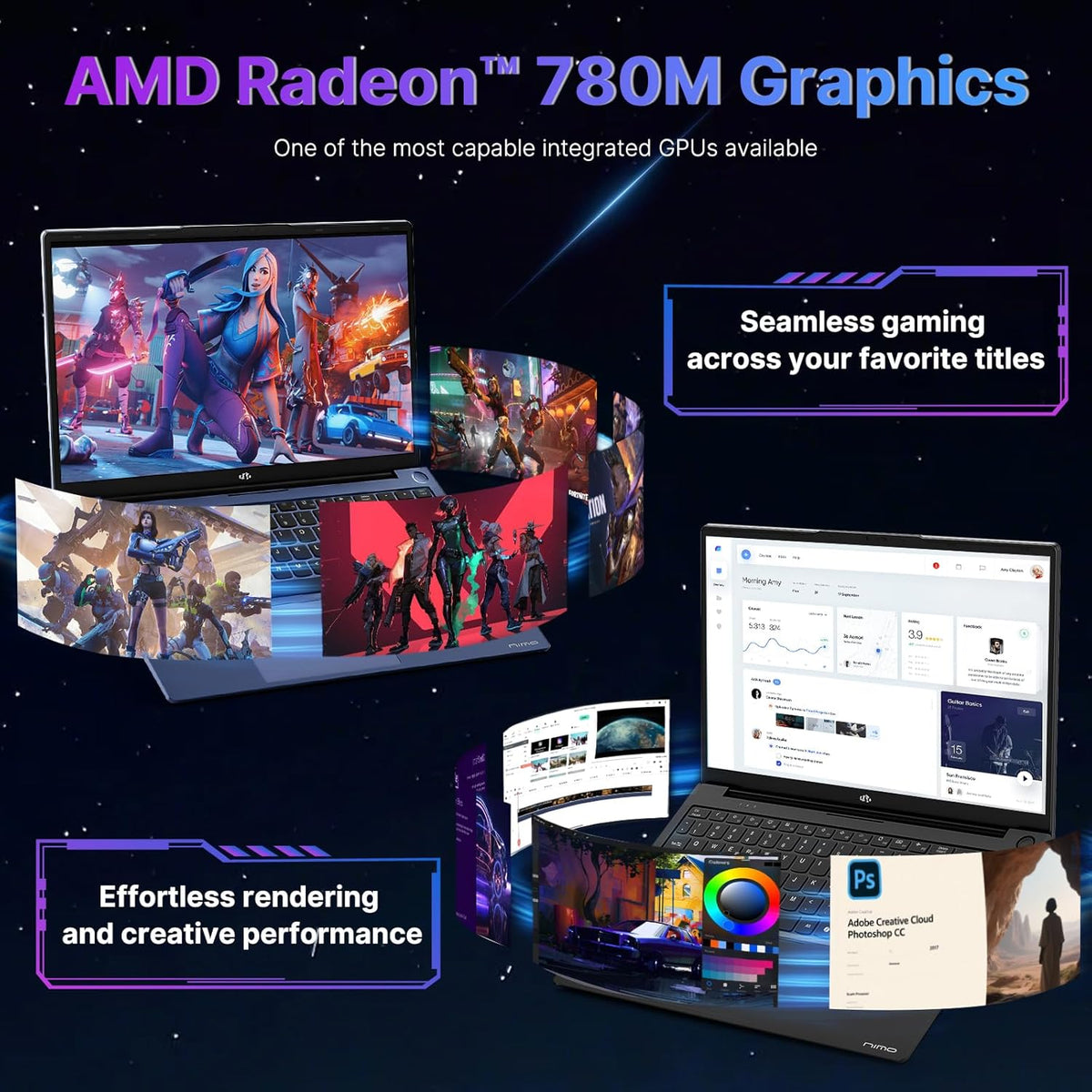 NIMO 17.3 Gaming-Laptop Ryzen 9 8945HS (Beat i9-13900H, Up to 5.2GHz) 16GB RAM, 1TB SSD, Radeon 780M, PD 100W Type-C AI-Enhanced for Copilot VR Ready, Backlit Keyboard, Fingerprint