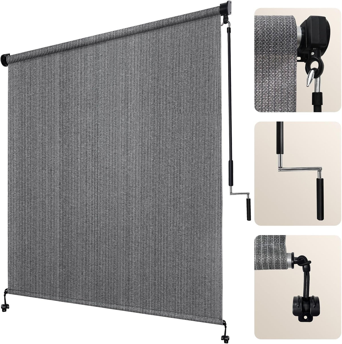 Artpuch Outdoor Roller Shades with Splicing Design, 10' W x 8' H Exterior Cordless Patio Shades Roll Up Blinds for Porch, Gazebo, Pergola, Balcony, Grey