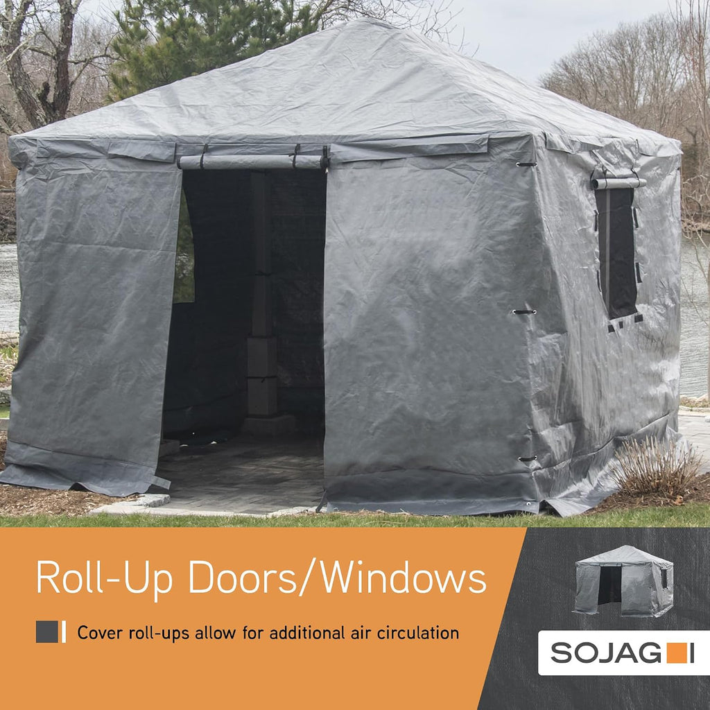 Sojag Winter Cover for Gazebos, Waterproof 8' x 8' Gazebo Accessory with Roll-Up Door, and Vented Panels, All-Season Outdoor Storage