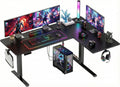 HUANUO Dual Motor L-Shaped Standing Gaming Desk, 71 x 48 inch Corner Standing Desk, Electric Adjustable Gamer Computer Table with Cable Tray & 3 Preset Heights, Raising Table for Home Office, Black
