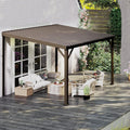 8x10FT Lean to Gazebo, Outdoor Metal Hardtop Wall Mounted Gazebo with Gutter & Sloping Galvanized Steel Roof, Hard Top Awnings/Shelter for Deck, Porch, Backyard- Brown