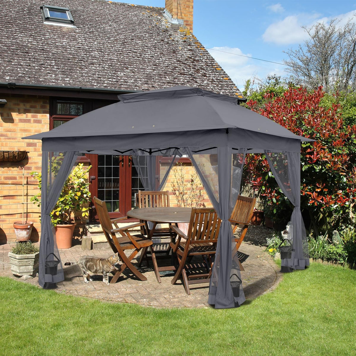 COOS BAY 11x11 Pop Up Gazebo with Mesh Netting, Instant Outdoor Canopy Tent, Water Resistant Shelter with UPF 50+ UV Protection, 121 Sq Ft Coverage, Dark Gray
