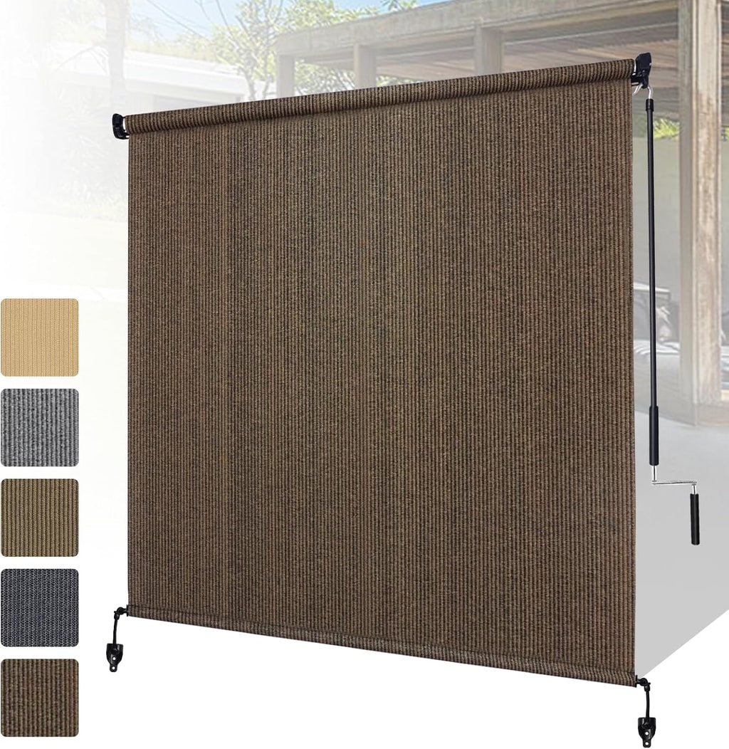 Shade&Beyond Patio Shades Roll up Outdoor Roller Shade Blinds 9' W x 8' H, Cordless with 90% UV Protection, Exterior Sunshade Cloth Roll for Pergola Porch Gazebo Balcony, HDPE Fabric, Mocha