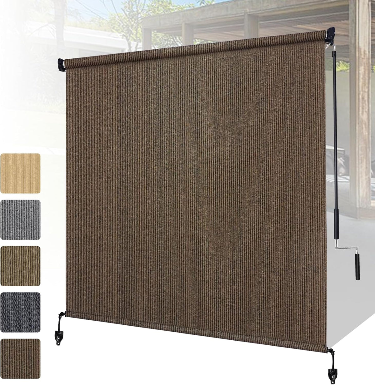 Shade&Beyond Patio Shades Roll up Outdoor Roller Shade Blinds 9' W x 8' H, Cordless with 90% UV Protection, Exterior Sunshade Cloth Roll for Pergola Porch Gazebo Balcony, HDPE Fabric, Mocha