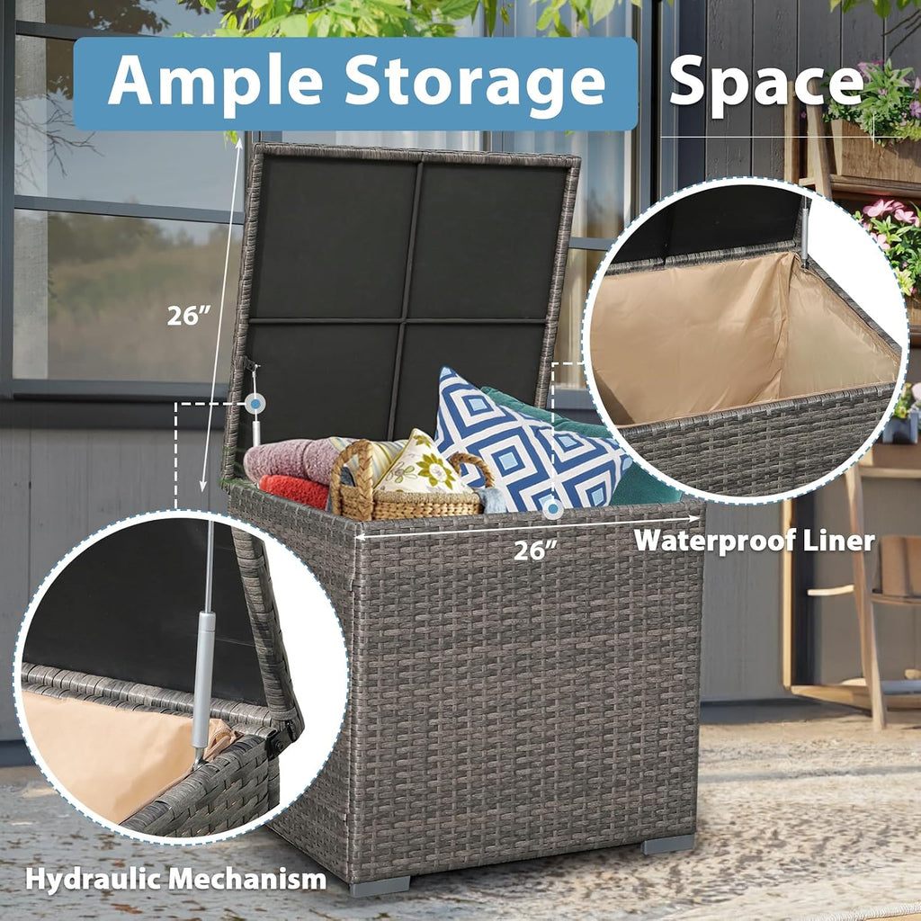 JOIVI 8 Pieces Patio Furniture Set with 45' Fire Pit Table, Outdoor Conversation Set with 50000 BTU Gas Fire Pit, Rattan Sectional Sofa Set with Storage Box for Garden, Backyard, Grey