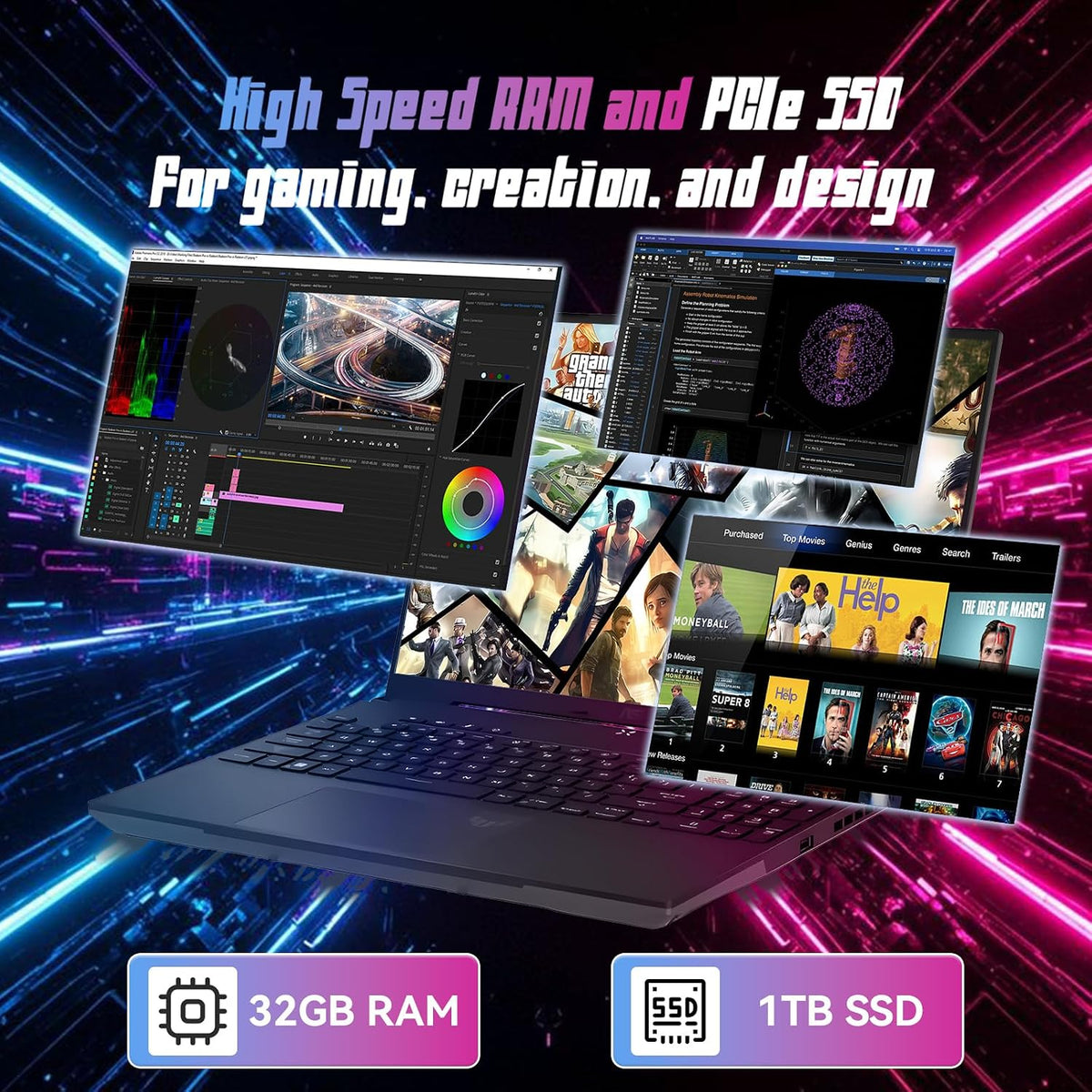 ASUS TUF A16 16' FHD 165Hz Gaming Laptop - AMD Ryzen 7 7735HS, Radeon RX 7700S, 32GB DDR5, 1TB SSD, RGB Backlit KB, Wi-Fi 6, Win11 Pro - Off Black (w/Accessories)
