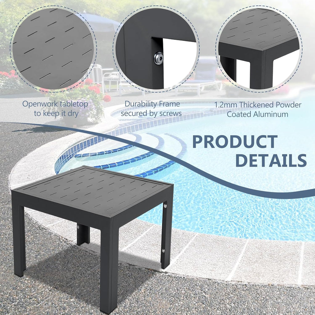 RADIATA 10 Pcs L-Shaped Contemporary Aluminum Outdoor Furniture Set, 29' Deep Wide Large Couch Set, 500 lbs High Weight Capacity Modular Patio Sectional Sofa with Side Table for Garden Yard, Dark Gray