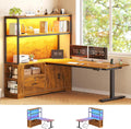 SEDETA 56.7' L Shaped Standing Desk, Reversible Computer Office Desk with Drawers & Hutch, Stand Up Corner Gaming Desks with LED Lights & Power Outlets for Home Office, Rustic Brown