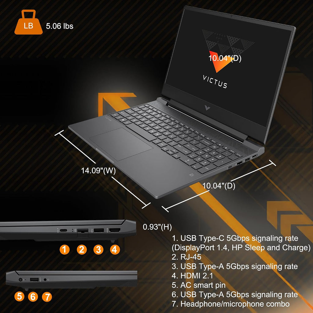 HP Victus 15 Gaming Laptop 15.6' FHD IPS 144Hz AMD 6-core Ryzen 7 7445HS 64GB RAM 1TB SSD GeForce RTX 4050 Backlit USB-C DTS:X Ultra Wi-Fi 6 Win11Pro ICP Hub