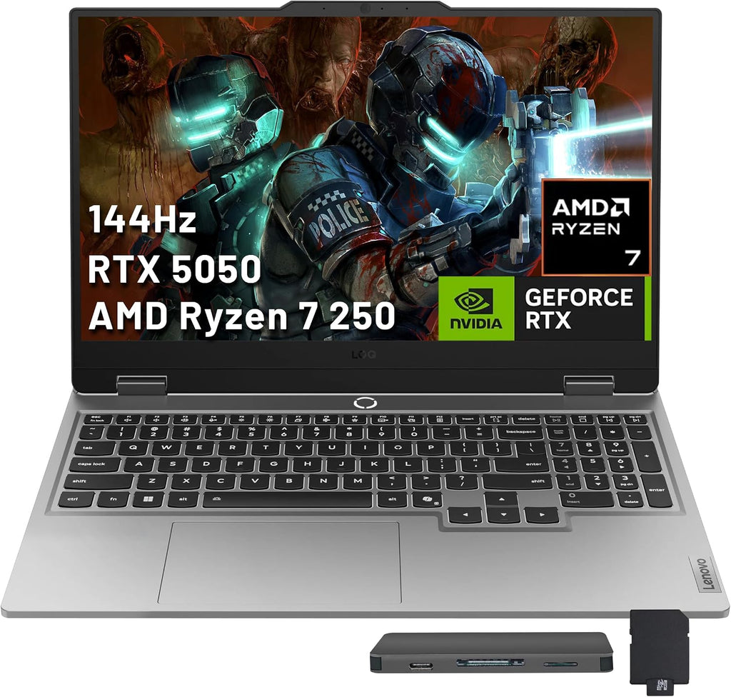Lenovo LOQ 15.6' FHD 144Hz Gaming Laptop, AMD Ryzen 7 250, GeForce RTX 5050 8GB GDDR7, 16GB DDR5, 1.5TB Storage (512GB SSD+1TB Docking Station Set), Backlit Keyboard, Wi-Fi 6, Win 11 Pro, Gray